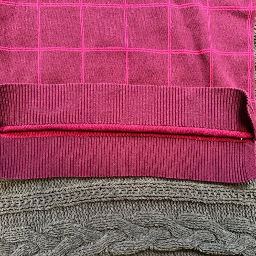LOFT Fuchsia Checkered Crew Neck Sweater (Small) - Picture 5 of 6